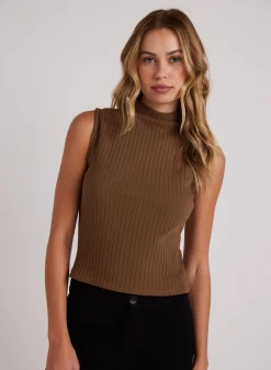 Bella Dahl Rib Mock Neck Top - Olive Bronze- Sleeveless