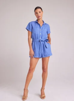 Bella Dahl Rolled Hem Utility Romper - Bahia Blue- Rompers & Jumpsuits