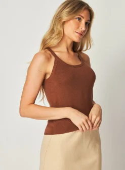 Bella Dahl Rounded Neck Linen Jersey Tank - French Espresso- Sleeveless