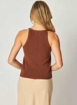 Bella Dahl Rounded Neck Linen Jersey Tank - French Espresso- Sleeveless