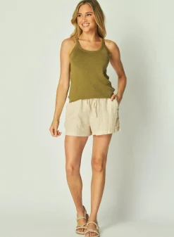 Bella Dahl Rounded Neck Linen Jersey Tank - Dried Herb- Sleeveless