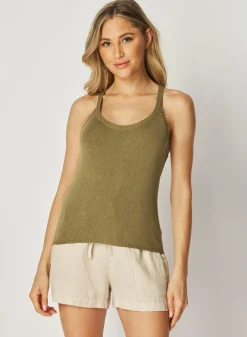 Bella Dahl Rounded Neck Linen Jersey Tank - Dried Herb- Sleeveless