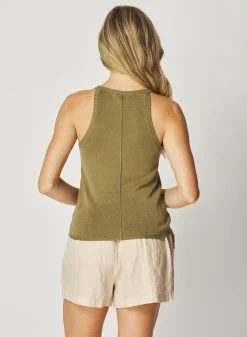 Bella Dahl Rounded Neck Linen Jersey Tank - Dried Herb- Sleeveless