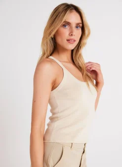 Bella Dahl Rounded Neck Linen Jersey Tank - Seashell Sand- Sleeveless