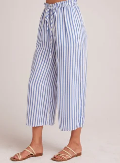 Bella Dahl Ruffle Waist Wide Leg Crop - Bahia Breeze Stripe- Pants