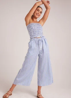Bella Dahl Ruffle Waist Wide Leg Crop - Bahia Breeze Stripe- Pants