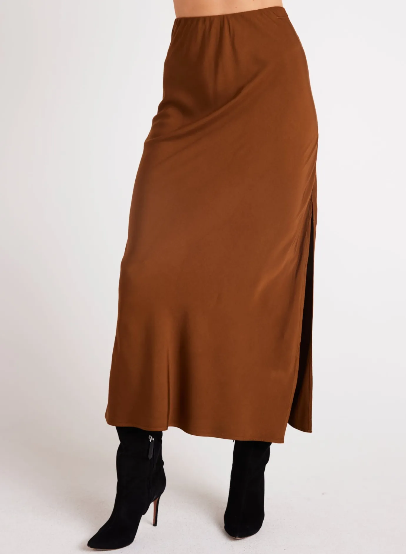 Bella Dahl Satin Side Slit Maxi Skirt - Twilight Gold- Essentials Bottoms