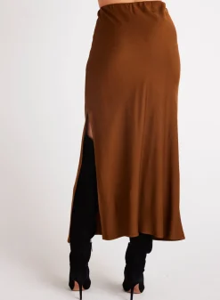 Bella Dahl Satin Side Slit Maxi Skirt - Twilight Gold- Essentials Bottoms
