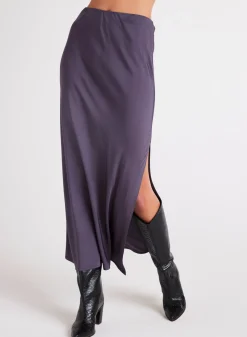 Bella Dahl Satin Side Slit Maxi Skirt - Galaxy Smoke- Essentials Bottoms