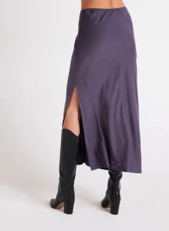 Bella Dahl Satin Side Slit Maxi Skirt - Galaxy Smoke- Essentials Bottoms