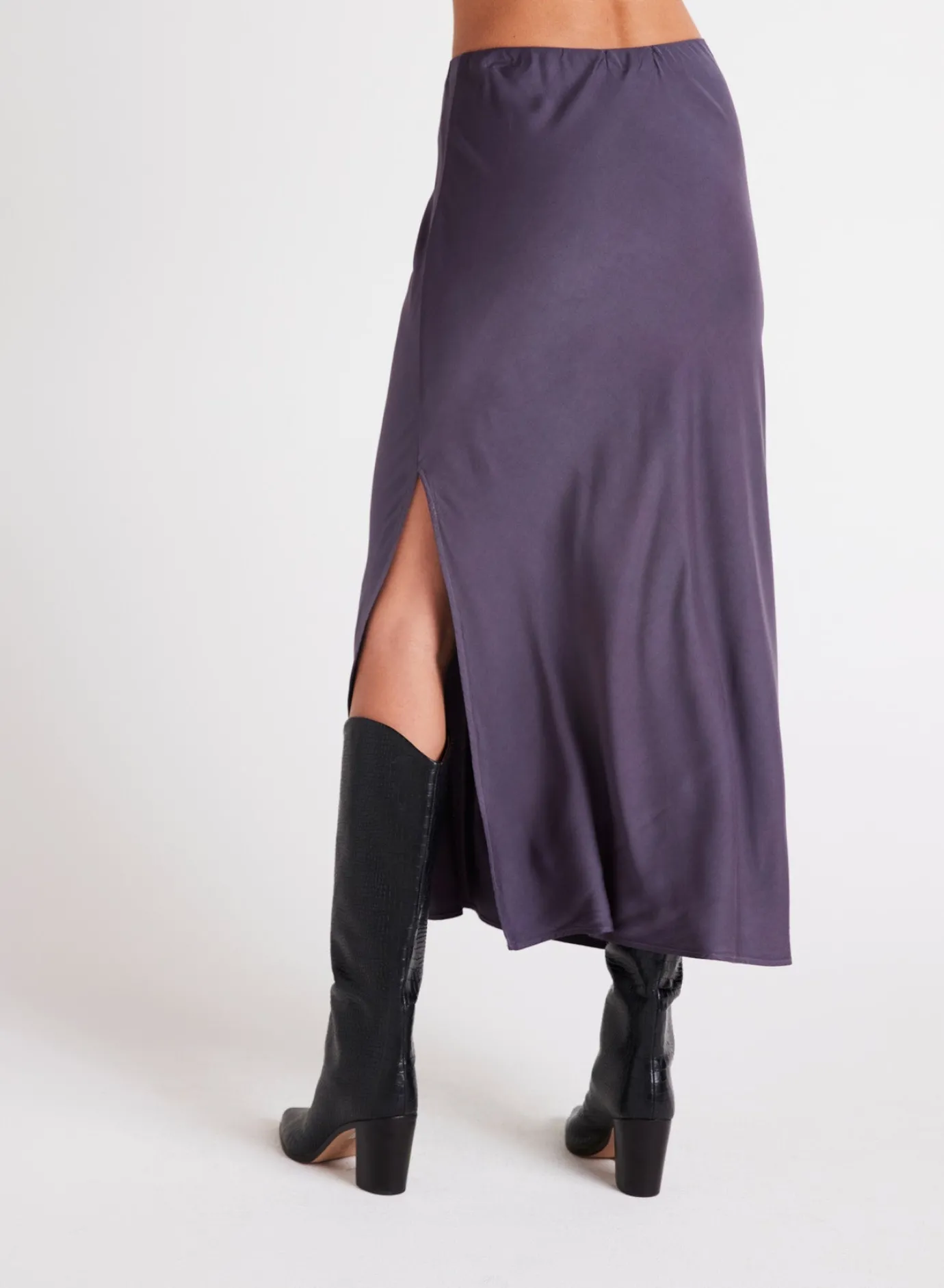 Bella Dahl Satin Side Slit Maxi Skirt - Galaxy Smoke- Essentials Bottoms
