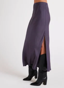 Bella Dahl Satin Side Slit Maxi Skirt - Galaxy Smoke- Essentials Bottoms