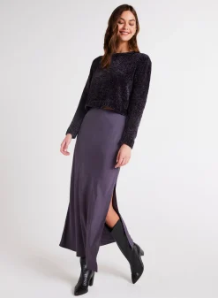 Bella Dahl Satin Side Slit Maxi Skirt - Galaxy Smoke- Seasonal Essentials