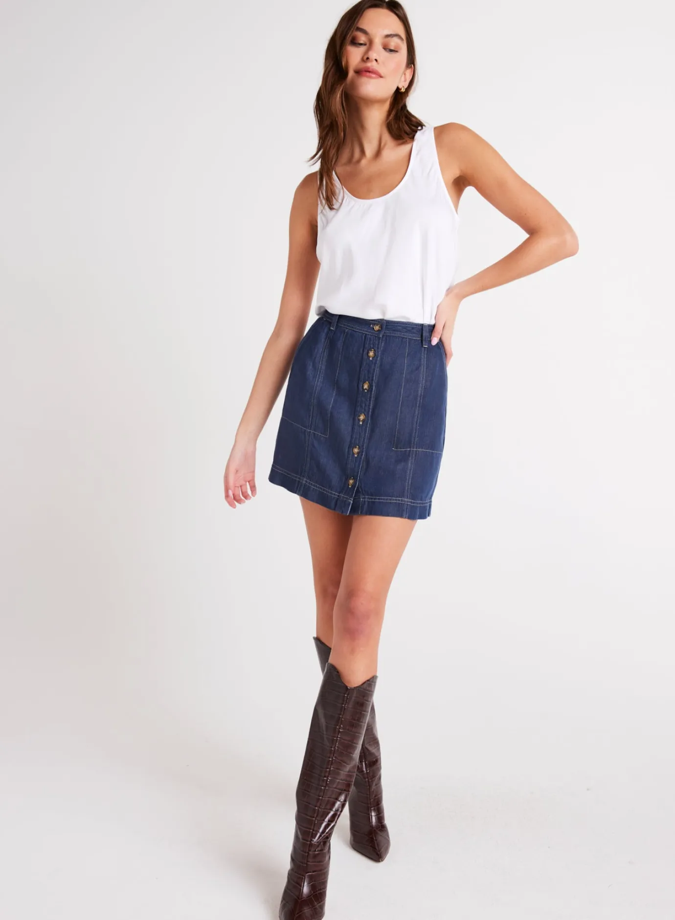 Bella Dahl Seamed Button Front Skirt - Dark Denim- Skirts