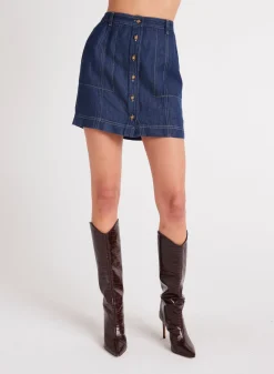 Bella Dahl Seamed Button Front Skirt - Dark Denim- Skirts