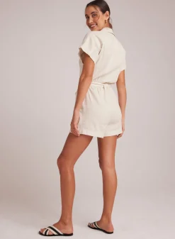 Bella Dahl Searose Rolled Romper with Belt - Samba Sand- Rompers & Jumpsuits