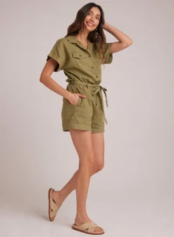 Bella Dahl Searose  Romper with Belt - Tropical Olive- Rompers & Jumpsuits