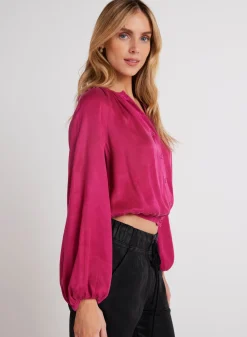 Bella Dahl Shirred Button Front Blouse - Fuchsia Berry- Long Sleeve