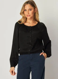Bella Dahl Shirred Button Front Blouse - - Long Sleeve