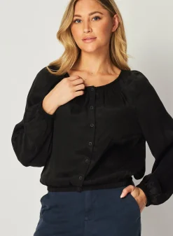 Bella Dahl Shirred Button Front Blouse - - Long Sleeve