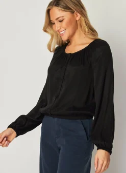 Bella Dahl Shirred Button Front Blouse - - Long Sleeve