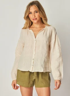Bella Dahl Shirred Neck Blouse - Samba Tan- Long Sleeve