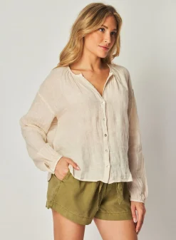 Bella Dahl Shirred Neck Blouse - Samba Tan- Long Sleeve