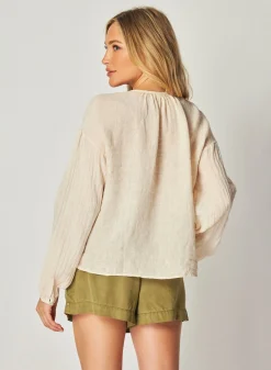 Bella Dahl Shirred Neck Blouse - Samba Tan- Long Sleeve