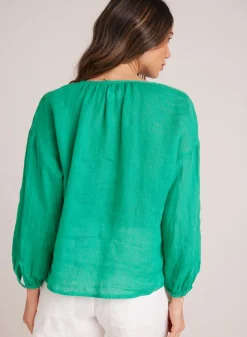 Bella Dahl Shirred Neck Blouse - Tropical Green- Long Sleeve