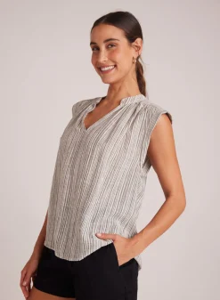 Bella Dahl Shirred Pullover Cap Sleeve - Eze Slub Stripe- Sleeveless
