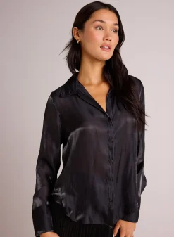 Bella Dahl Shirt Tail Button Down - Black Shimmer- Long Sleeve