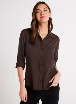 Bella Dahl Shirt Tail Button Down - Chestnut Brown- Essentials Tops