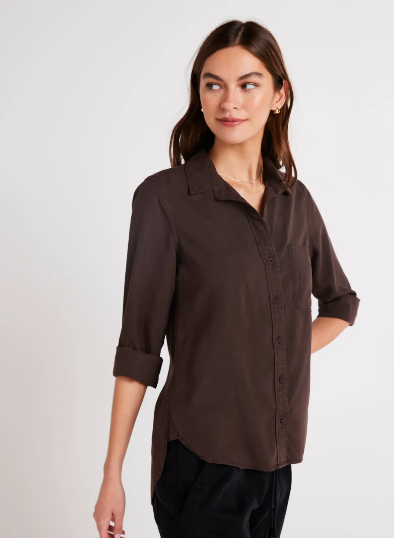 Bella Dahl Shirt Tail Button Down - Chestnut Brown- Long Sleeve