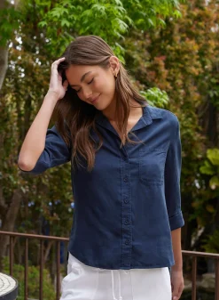 Bella Dahl Shirt Tail Button Down - Endless Sea- Essentials Tops