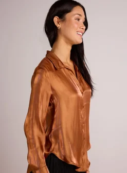 Bella Dahl Shirt Tail Button Down - Ember Glow Shimmer- Button Down
