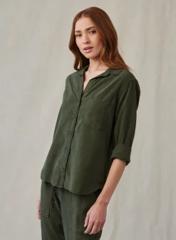 Bella Dahl Shirt Tail Button Down - Italian Herb- Essentials Tops