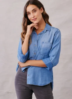 Bella Dahl Shirt Tail Button Down - Medium Ombre Wash- Long Sleeve