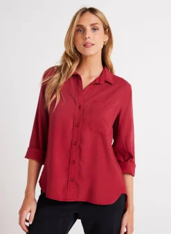 Bella Dahl Shirt Tail Button Down - Ruby Red- Seasonal Essentials