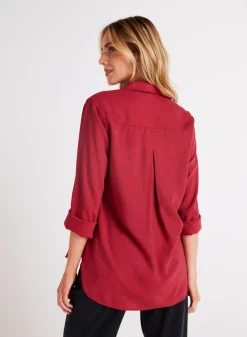 Bella Dahl Shirt Tail Button Down - Ruby Red- Seasonal Essentials