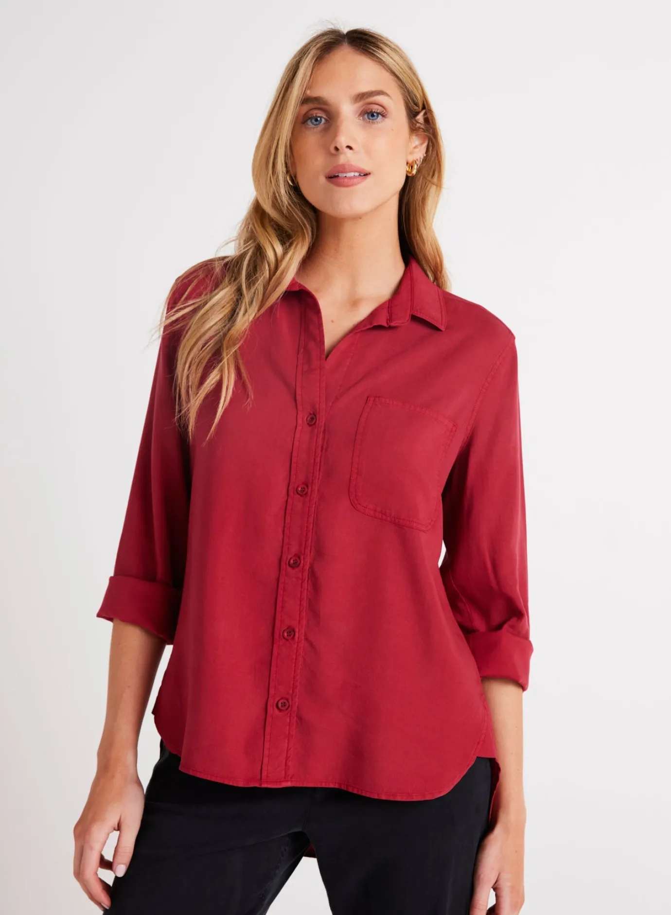 Bella Dahl Shirt Tail Button Down - Ruby Red- Button Down