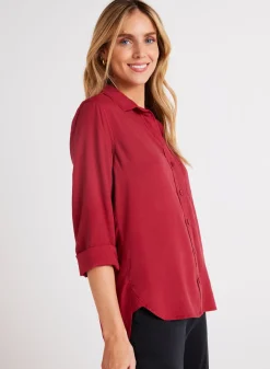 Bella Dahl Shirt Tail Button Down - Ruby Red- Button Down