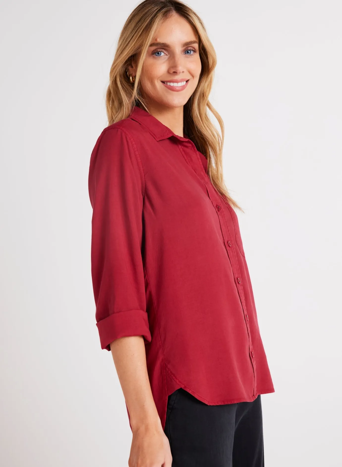 Bella Dahl Shirt Tail Button Down - Ruby Red- Button Down