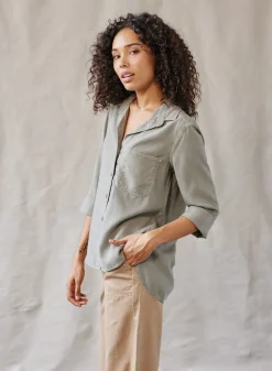 Bella Dahl Shirt Tail Button Down - Soft Army- Essentials Tops