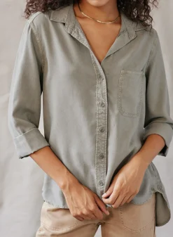 Bella Dahl Shirt Tail Button Down - Soft Army- Essentials Tops
