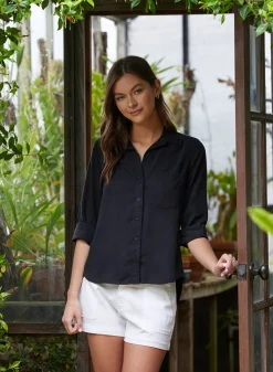 Bella Dahl Shirt Tail Button Down - Vintage Black- Essentials Tops