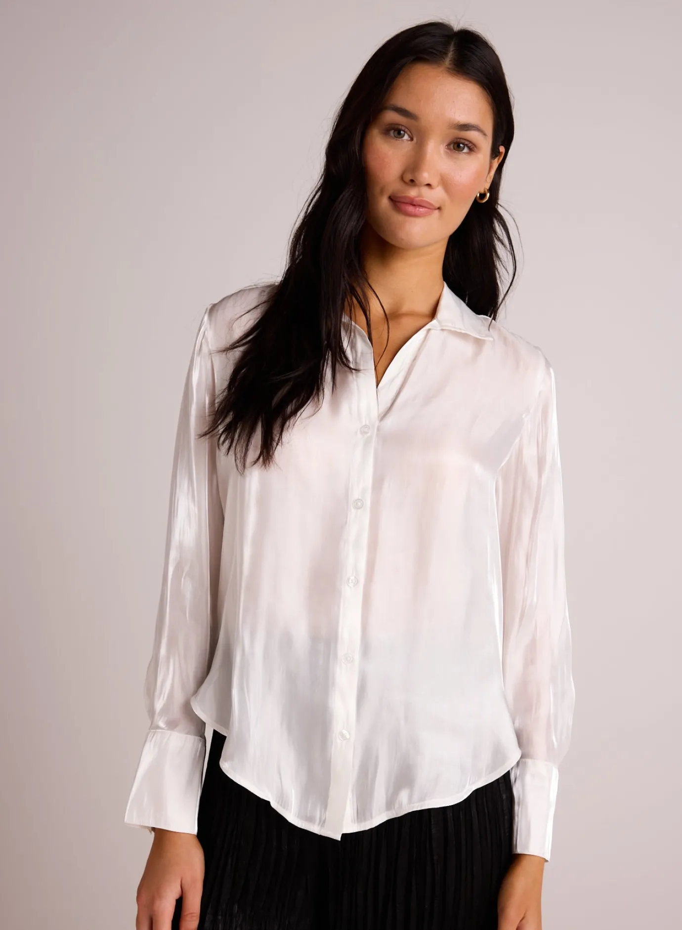 Bella Dahl Shirt Tail Button Down - White Shimmer- Long Sleeve