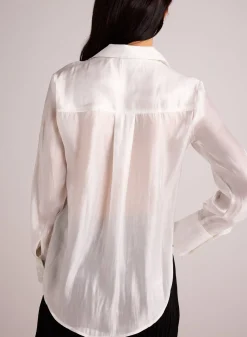 Bella Dahl Shirt Tail Button Down - White Shimmer- Long Sleeve
