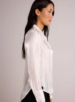 Bella Dahl Shirt Tail Button Down - White Shimmer- Long Sleeve