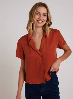Bella Dahl Short Sleeve Flowy Button Down - Amber Rust- Short Sleeve