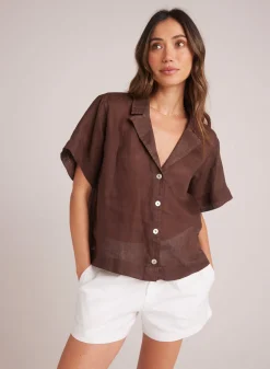 Bella Dahl Short Sleeve Flowy Button Down - Cocoa Cabana- Short Sleeve